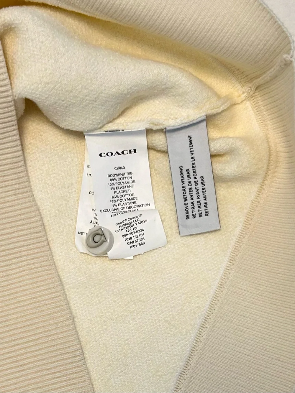 NWOT Coach Sporty Cropped Polo in Soft Cream Cotton Blend Jacquard.